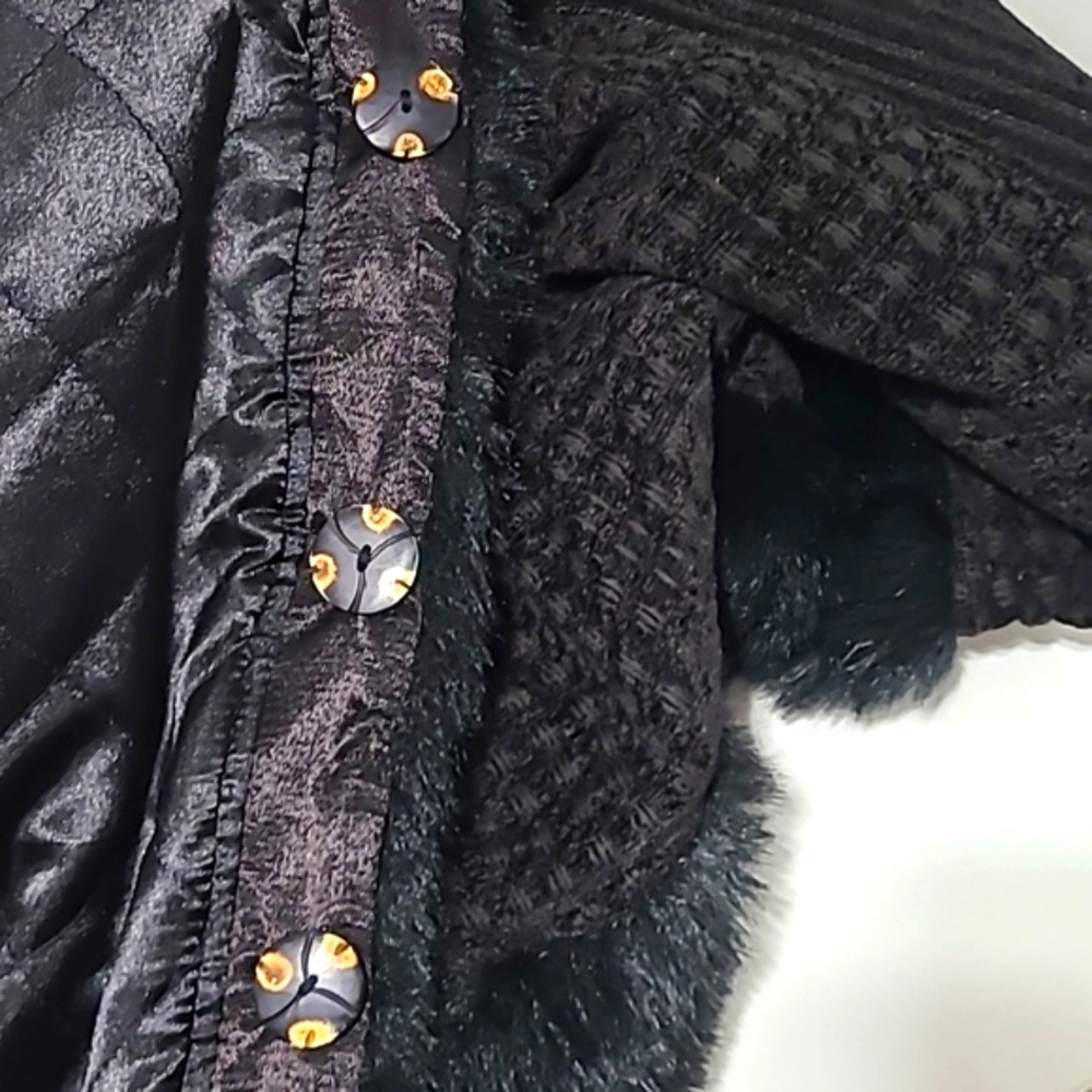 Flashback Vintage Embroidered Faux Fur Black Coat Jacket Size L - Picture 9 of 15